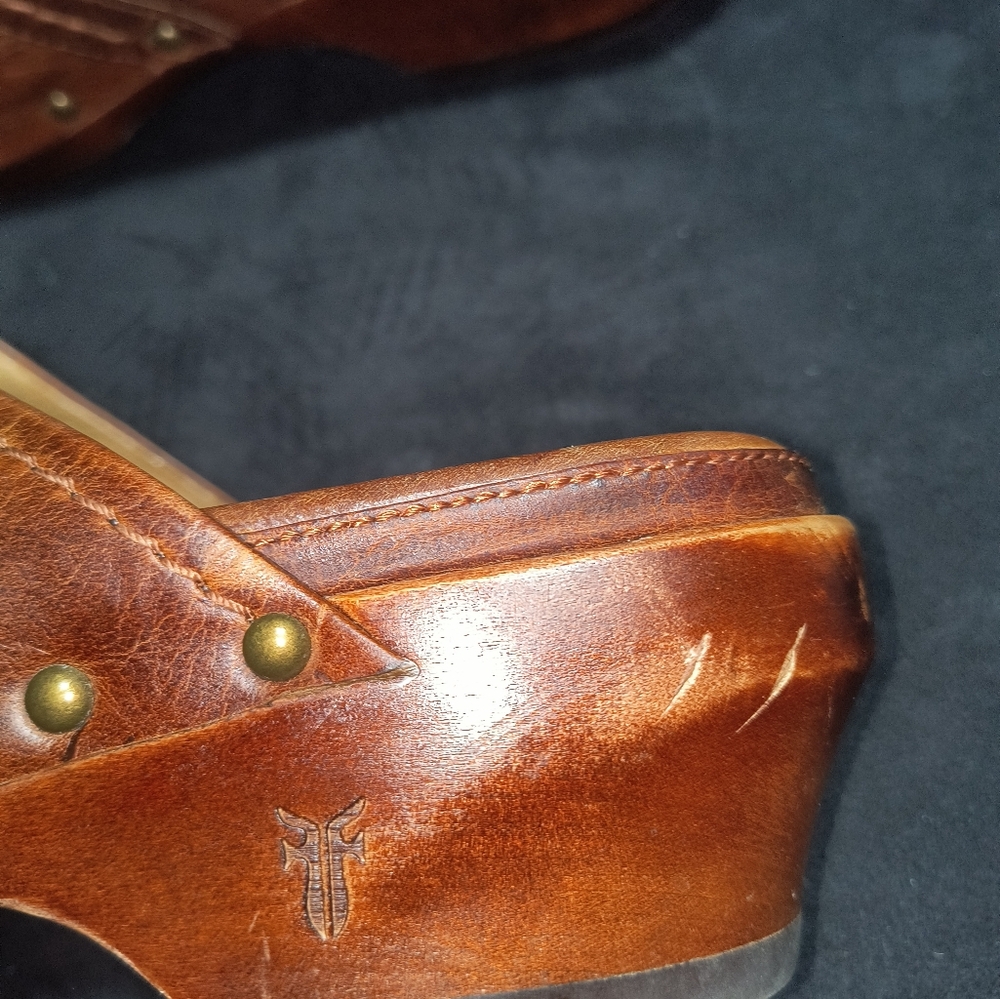 Frye Brown Leather Clogs with Brass Buckle - Picture 8 of 15